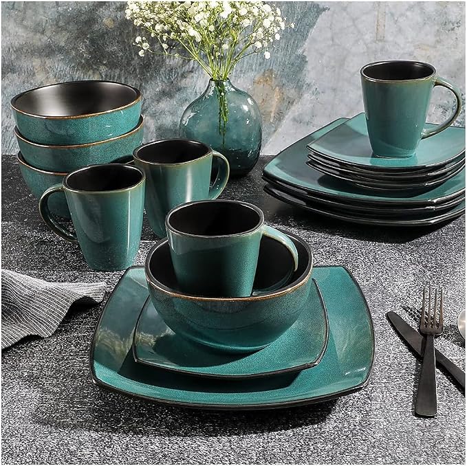 Gibson Elite Soho Lounge 16 Piece Dinnerware Set, Teal
