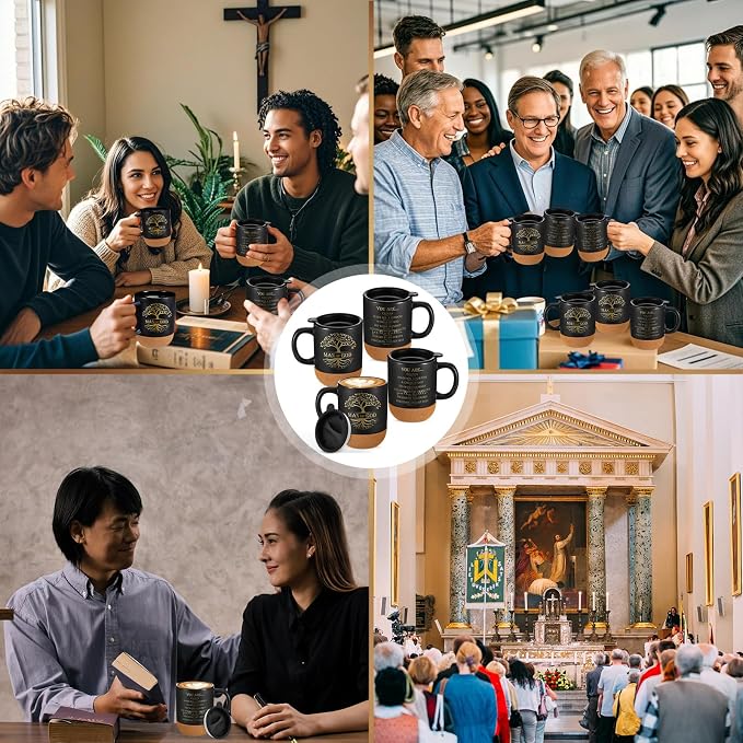 Didaey 6 Pcs Man of God Gifts for Men Christian Mugs Bulk with Cork Bottom 15 oz Bible Verses Cup Ceramic Religious Coffee Mug Thank You Gift for Father Dad Grandpa Church Christmas (Black)