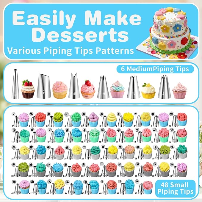 167 Pcs Cake Decorating Kit, Dessert Piping Syringe And Icing Tips Set, Icing Dispenser Tool, Cupcake Decorating Piping Kit for Beginners, Baking Enthusiasts And Professionals (Light Blue)