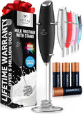 Zulay Kitchen Patented Tornado Triple Whisk Milk Frother with 4 Duracell Batteries – Handheld Foam Maker for Coffee, Lattes, Matcha & Hot Chocolate – Rich, Creamy Froth in Seconds - Alpha Black