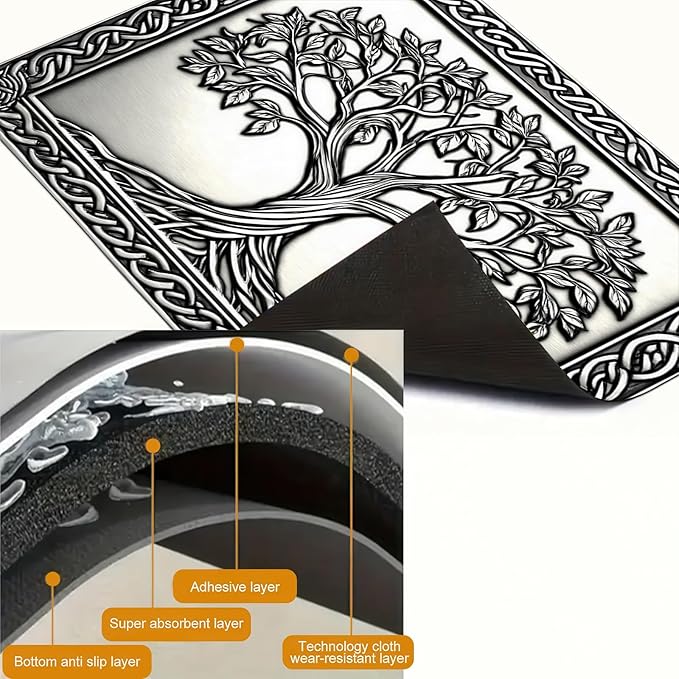 HOMETITUTE Tree of Life Stove Top Cover for Electric Stove Silver Embossed Celtic Design Dish Drying Mat 28x20 Inch Decorative Kitchen Protector Fit Under Coffee Maker