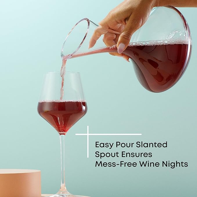 JoyJolt Lancia Wine Decanter Crystal Wine Aerator Handmade Base Glass Pitcher Ultra Elegant Design Easy Pour Slanted Spout for Wine 1200ml (40 fl.oz)
