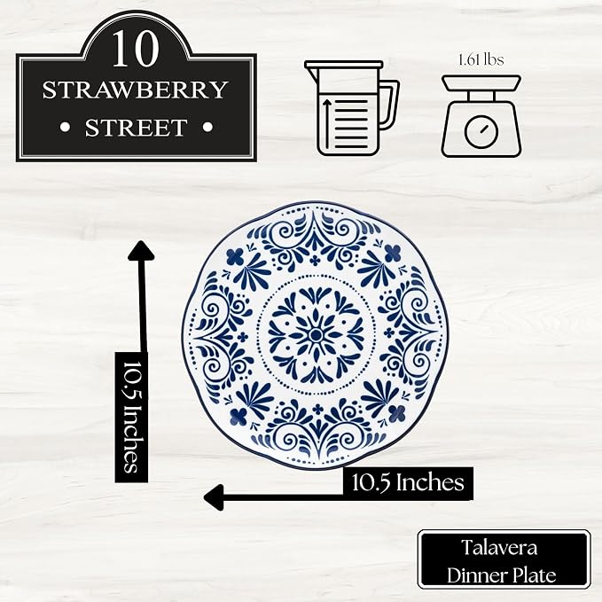 10 Strawberry Street Talavera Dinnerware, Set of 6 (10" Dinner Plate)