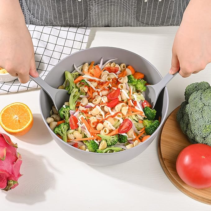 LOVYANXUE Bamboo Fiber Salad Bowl with Servers Set Large 9.8inches Nature Bamboo Mixing Bowl with Servers with Lid Spoon and Fork for Fruits,Salads and Vegetables
