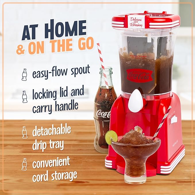 Nostalgia Coca-Cola Frozen Drink Maker and Margarita Machine for Home - 32-Ounce Slushy Maker with Stainless Steel Flow Spout - Easy to Clean and Double Insulated - Red