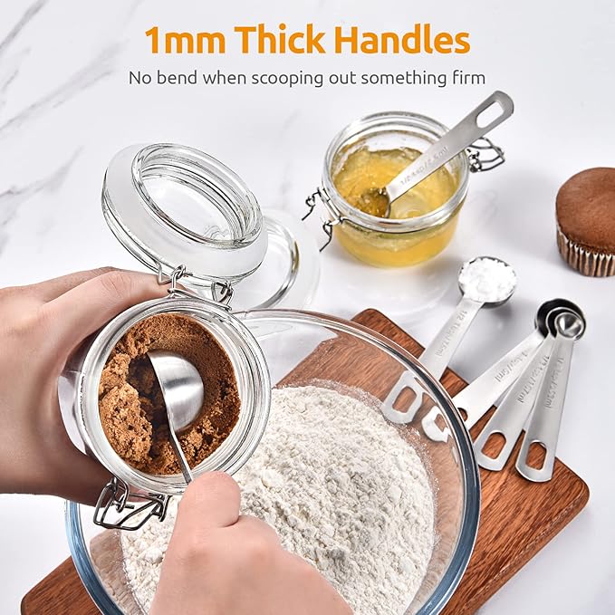 U-Taste 18/8 Stainless Steel Measuring Spoons Set for Dry and Liquid Ingredients(Set of 9), and Upgraded 600ºF High Resistant Flexible and Sturdy Silicone Spatula Set of 4 (Aqua Sky)