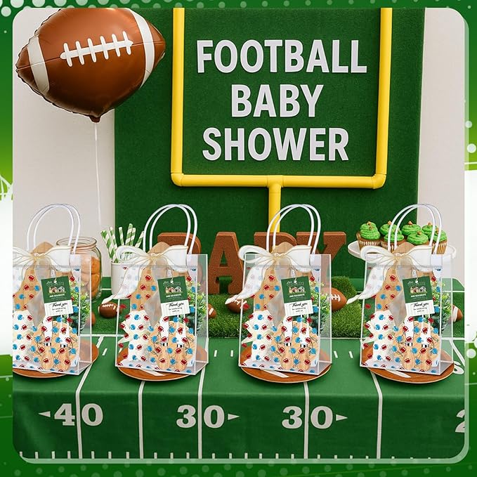 Honeydak 49 Pcs Football Baby Shower Prizes for Game Players 6 Sets Football Shaped Cheese Board Fork Knives Coasters Towel Potted Plant Thanks Card Gift Bag for Baby Bridal Shower Favor