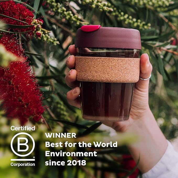 KeepCup Brew Cork, Reusable Glass Tumbler with Natural Cork, Tall Coffee Cup 12oz/340ml - Black
