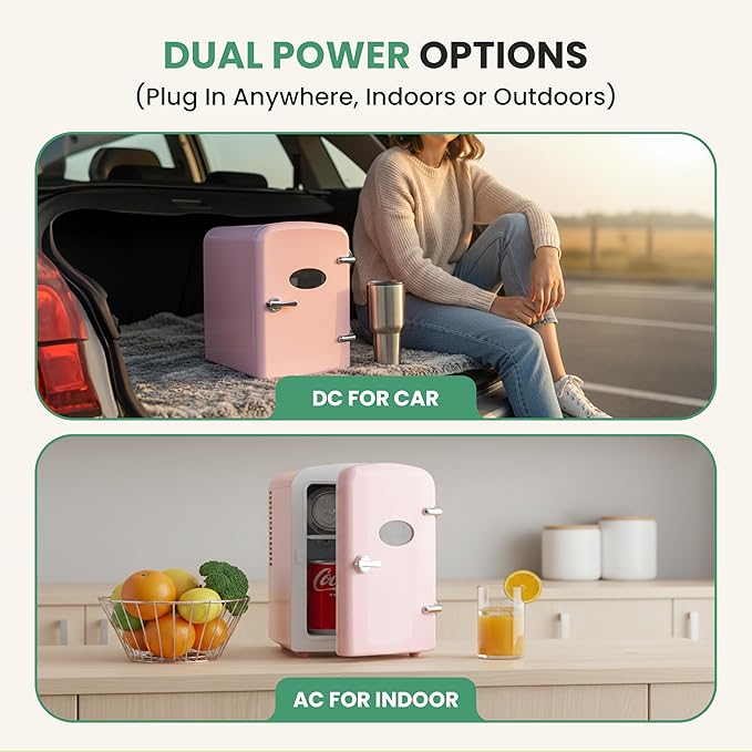 Simple Deluxe 4L/6 Can Mini Fridge with Observation Window, Portable Cooler & Warmer Freon-Free Small Refrigerator, Compact for Skincare, Beverage, Food, Cosmetics, Pink