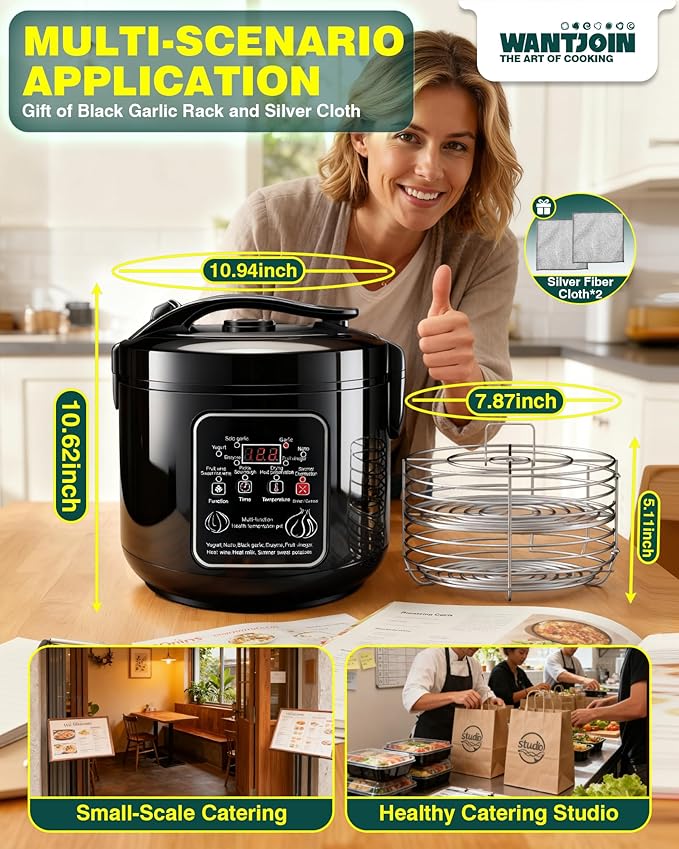 WantJoin Black Garlic Fermenter 6L - Full Automatic Intelligent Control Black Garlic Maker, 360° Even Fermented，Makes 3-4 LBS Garlic Fermenter Machine, Makes Multi Clove & Whole Clove Garlic
