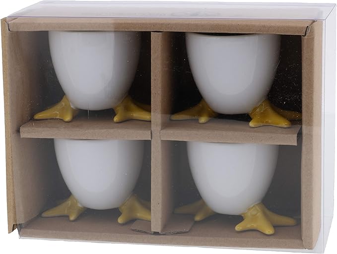 BIA Cordon Bleu White Chicken Footed Egg Cup with Yellow Feet, Set of 4