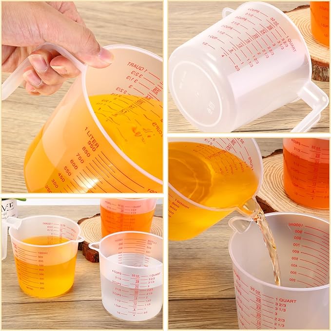 Kanayu 36 Pcs Plastic Measuring Cup Clear Measuring Mug with Spout and Handle Grip Capacity Clear Graduated Pitcher for Kitchen Flour Water Liquids (Red,32 oz, 4 Cups)