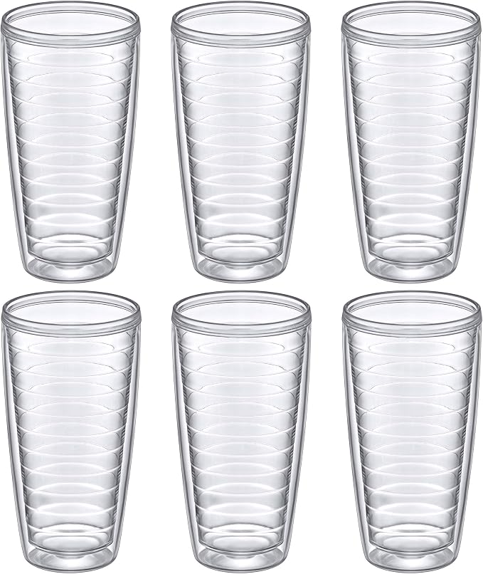 Amazing Abby - Alaska - 24-Ounce Insulated Plastic Tumblers (Set of 6), Double-Wall Plastic Drinking Glasses, All-Clear Reusable Cups, BPA-Free, Shatter-Proof, Dishwasher-Safe