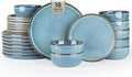 GBHOME Ceramic Dinnerware Sets for 6, 18 Pieces Stoneware Plates and Bowls Sets, Scratch Resistant Dishes, Dishwasher & Microwave Safe, Space Blue