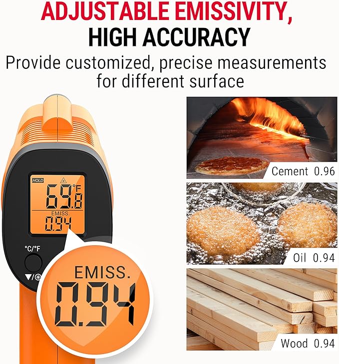 TempPro Temperature Gun, Infrared Thermometer Gun with Laser, Laser Thermometer Gun -58-1022 ℉, Meat Thermometer Digital with Super Long Probe, Food Thermometer for Cooking(Previously ThermoPro)