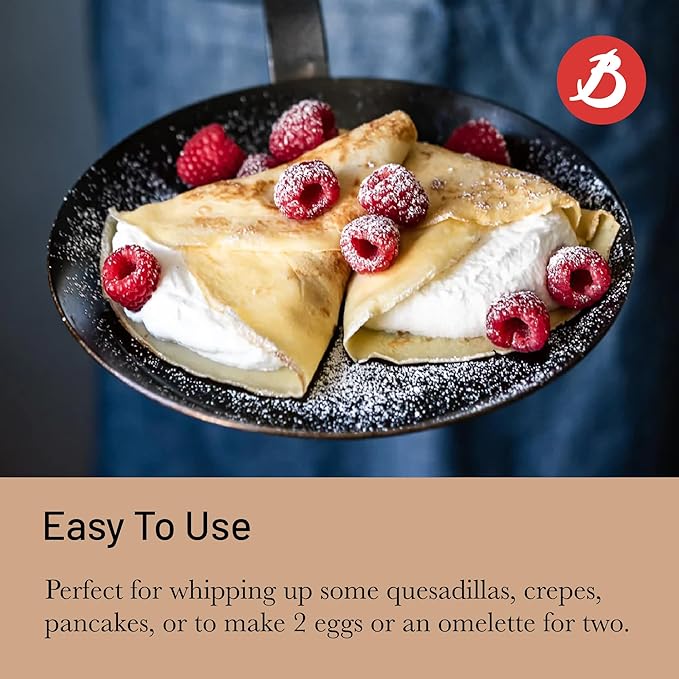 de Buyer Blue Carbon Steel Crepe & Tortilla Pan - 8” Diameter, 6.25" Cooking Surface - Ideal for Making & Reheating Crepes, Tortillas & Pancakes - Naturally Non-Stick Finish - Made in France