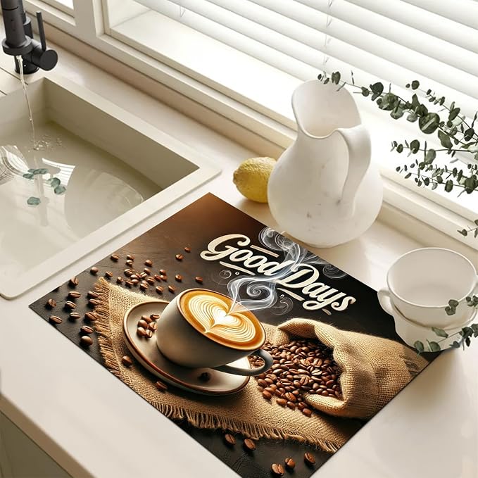 HOMETITUTE Stove Top Cover for Electric 28x20 Inch Diatomite Good Days Stovetop Covers Coffee Bar Decor Kitchen Countertop Pad Mat Coffee Station Mat Heat Resistant Cooktop Protector Decor