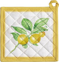 Maison d' Hermine Pot Holders 100% Cotton Heat Resistant Potholders 8" x 8" Hot Pads with Loop BBQ Cooking Baking Gifts for Mothers Day Handling Hot Pans Spring/Summer (Pack of 1, Limoncello)