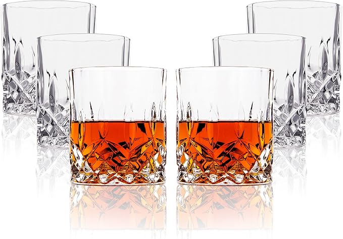 LEMONSODA Crystal Cut Old Fashioned Whiskey Glasses Set of 2, 4, 6-10oz Ultra-Clear Premium Lead-Free Rocks Glass Tumbler For Drinking Bourbon, Scotch, Cognac, Cocktails (Set of 6)