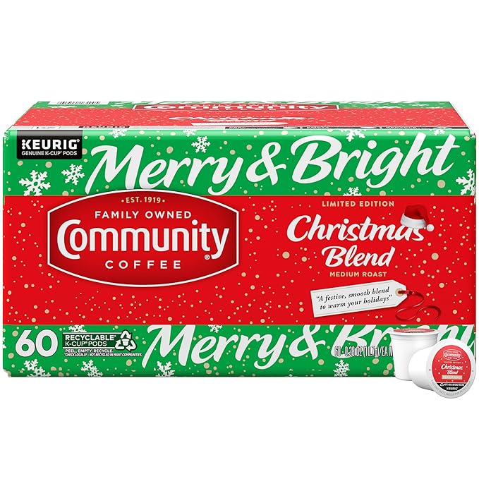 Community Coffee Christmas Blend 60 Count Coffee Pods, Medium Roast, Compatible with Keurig 2.0 K-Cup Brewers(Pack of 1)