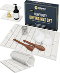 Oleex 3-Pack Stone Dish Drying Mat Set Includes 1 Large 24”x16” & 2 Small 4”x9” for Kitchen Counter-Collapsible Diatomaceous Earth Pad Absorbs Water & Dries Dishes Fast, Non-slip, Odor-Resistant Mats