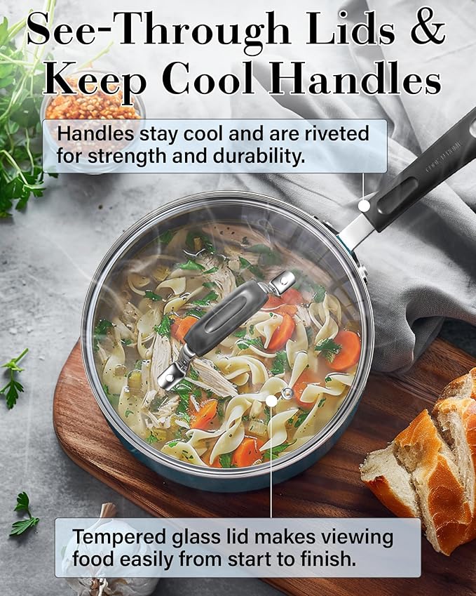 Cook N Home Professional Pots and Pans Nonstick Cookware Set, Kitchen Cooking Set with Frying Pans and Saucepans, Induction Compatible, 12-Piece, Turquoise