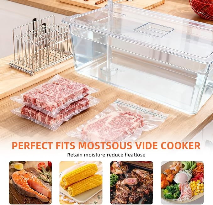 Sous Vide Container 26 QT with Lid, Rack & Spoon-Precision Cooking Tub for Anova Nano, Joule, Instant Pot Immersion Circulators - Large Accessories Kit (Square opening)