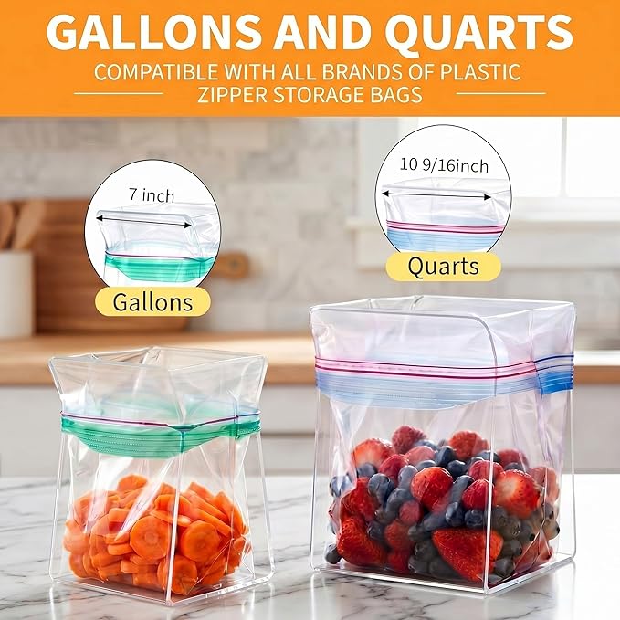 Novabright 4 Pack Acrylic Bag Holder for Food Prep Bag 2 Sizes Clear Baggy Rack Holder Food Storage Baggy Stand for Filling Make Prep Freezer Meals Hands-free to Pour Leftovers, Quart & Gallon Sizes