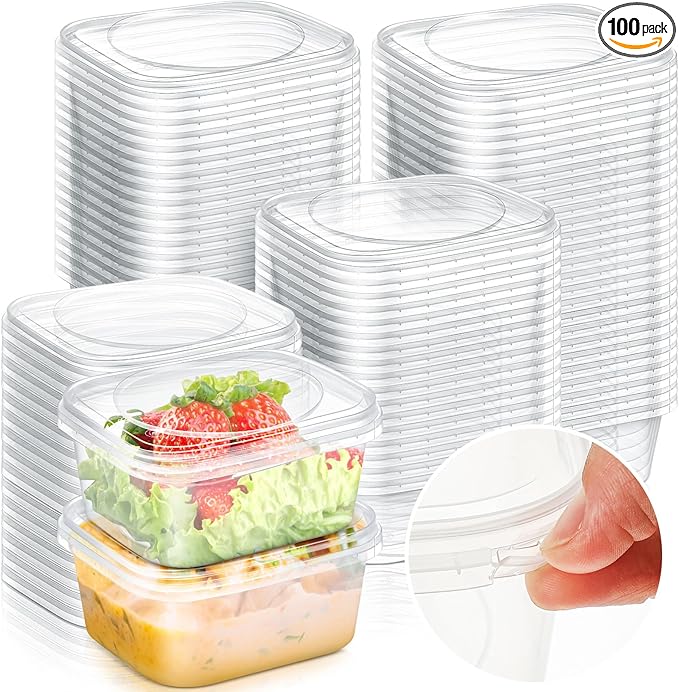 100 Pack 16 oz Deli Containers with Lids, Tamper Proof Leak Resistant Clear Plastic Food Storage Containers, Airtight Meal Prep Container for Soup Salad Tiramisu, Microwave & Dishwasher Safe