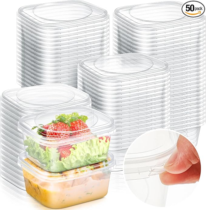 50 Pack 16 oz Deli Containers with Lids, Tamper Proof Leak Resistant Clear Plastic Food Storage Containers, Airtight Meal Prep Container for Soup Salad Tiramisu, Microwave & Dishwasher Safe