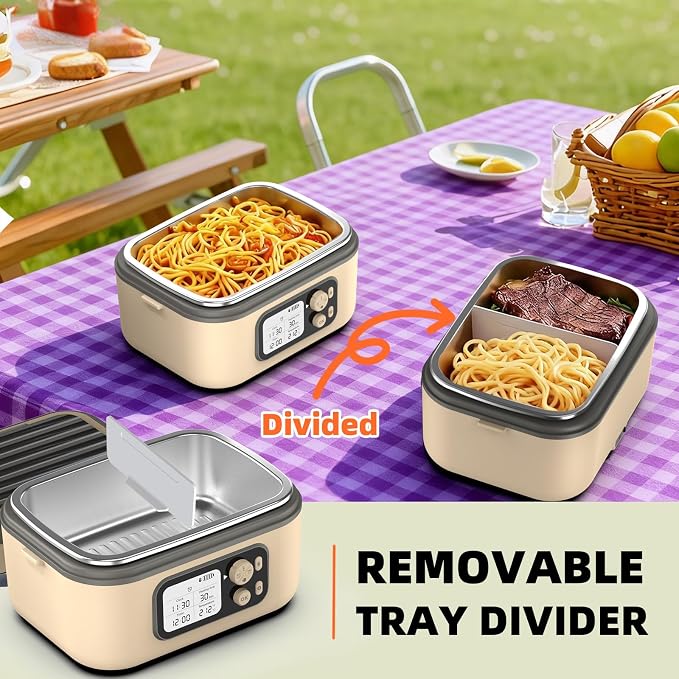 Cordless Electric Heated Lunch Box for Adults, XL 6.3-Cups Rechargeable Battery Powered Smart Self Heating Lunchbox for Men Women, 100W Food Warmer for Trucks Driver Travel Office Worker