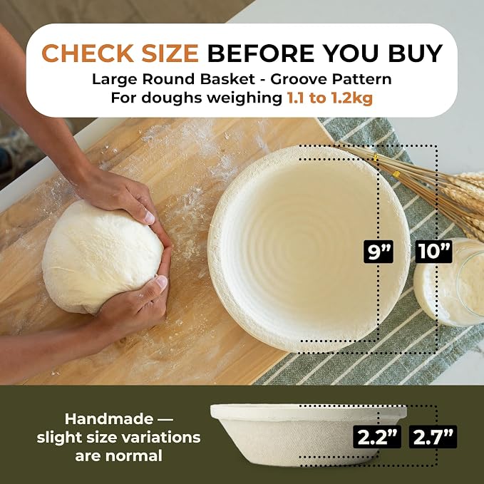 Bulka Large Round 9" 1kg Groove Banneton Bread Proofing Basket Pressed Wood Pulp, Sourdough Proofing Basket - Non-Stick Bread Proofing Bowl Sourdough Bread Baking Supplies, Made in Germany.
