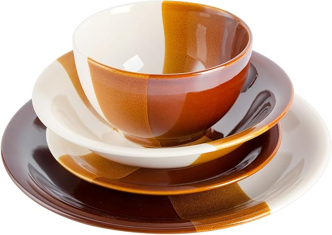 Gibson Elite Autumn Canopy Stoneware Double Bowl Plates and Bowls Dinnerware Set, Service for 4 (16pcs)