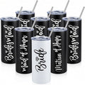 Sabary Bride Gifts Bridesmaid Tumblers Set of 8, 20 oz Insulated Bride Stainless Steel Wine Tumbler Bulk Maid of Honor Mugs with Lid and Straw for Wedding Engagement Party Gifts (White, Black)