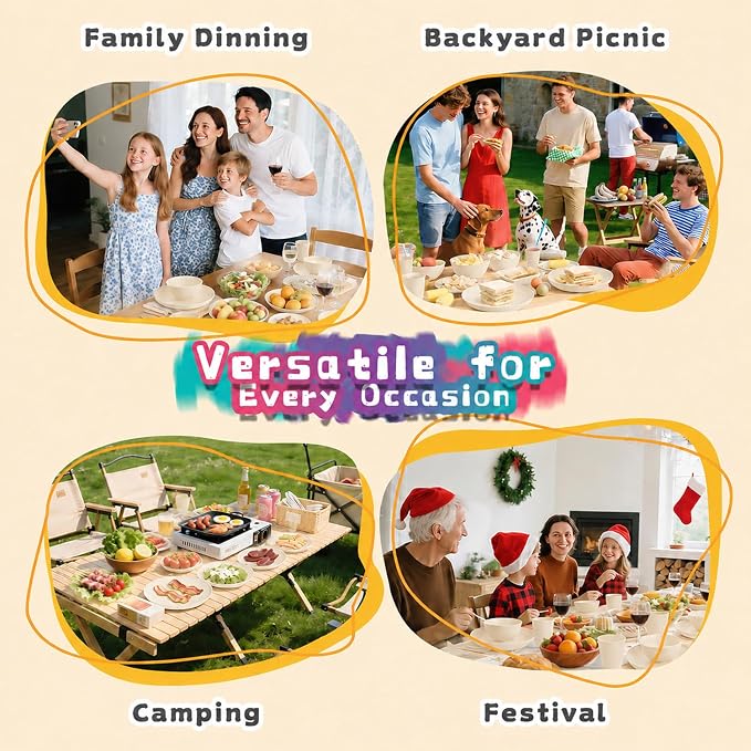 16 Piece Wheat Straw Dinnerware Sets for 4, Unbreakable Dish Set,Reuseable Toddler Plates and Bowls Sets for 4, Lightweight Kitchen Dishware Set for Camping, Picnic Kids Dish Set - Beige