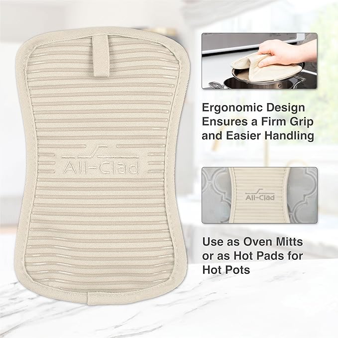 All-Clad Premium Pot Holder & Hot Pad: Heat Resistant to 500 Degrees - 100% Cotton, 10"x6.25" Hot Pad for Kitchen and Barbeque, (1-Pack), Almond