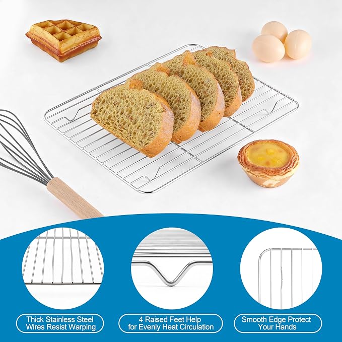 Herogo Stainless Steel Quarter Sheet Pan with Wire Rack Set(1 Pans + 1 Racks), 9 x 13 x 1 Inches Metal Baking Tray Set for Cooking & Roasting, Nontoxic & Easy Clean