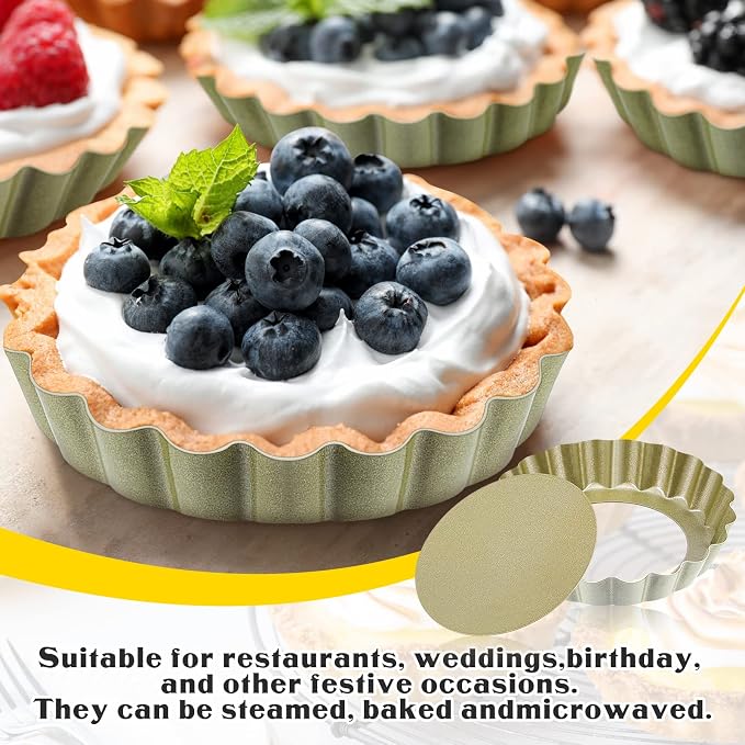 Tessco for you 16 Pcs Mini Tart Pans for Baking, 4 Inch Quiche Pans with Removable Bottom, Nonstick Egg Tartlets Molds Fluted Side Bakeware for Pie Fruit Tart Cheesecake Dessert (Gold Round)