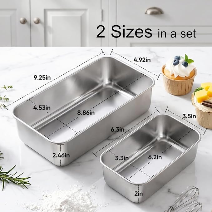 LIANYU 8 Pack Loaf Pan Set, 9x5 Inch Bread Pans and 6.3x3.5 Inch Mini Loaf Pan for Baking Bread, Stainless Steel Medium Small Bread Loaf Pans for Meatloaf Cake, Healthy & Non Toxic, 4 Medium+4 Small