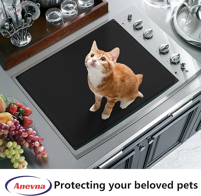 Stove Top Cover for Electric Stove- Range Covers for Electric Stove,Silicone XXL Dish Drying Mat, Glass Cooktop Covers, Flat RV Range top Mats (Black, 30"x21")