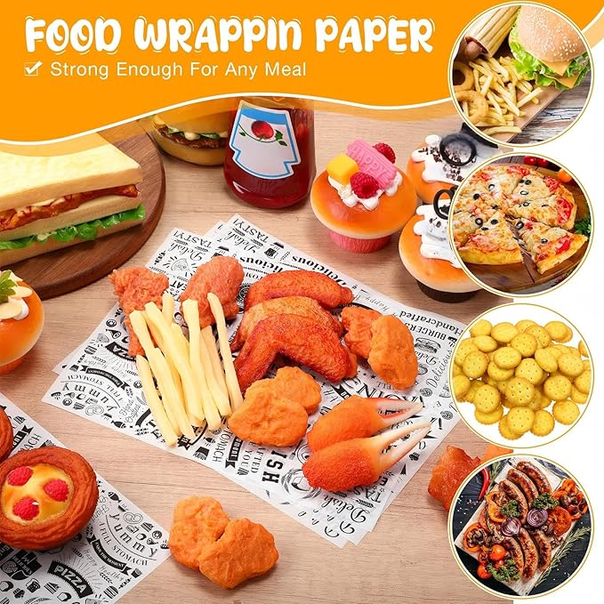 Outus 600 Pcs 8 x 10 inch Deli Wax Paper Sheets Grease Resistant Tray Basket Liners Newsprint Paper Water and Grease Proof Sandwich Wrapping Square Hot Dog Wrappers for Food Baking (White)