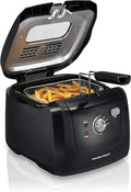 Hamilton Beach Cool Touch Electric Deep Fryer with Basket For Home Use | 2 Liter / 8 Cup Oil Capacity | 1500 Watts | Cool-Touch Sides | Lid With View Window | Adjustable Temperature | Black | 35021