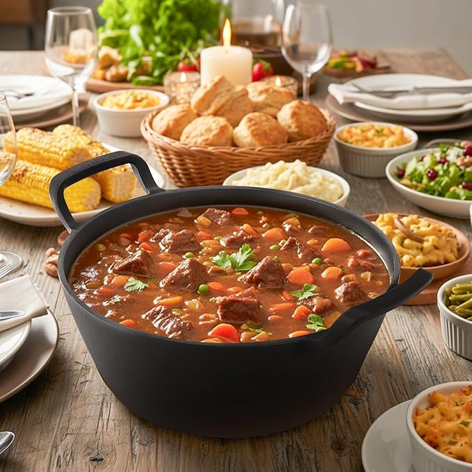 Onlyfire Cast Iron Dutch Oven, Heavy-Duty Dutch Oven Pot with Lid & Handle for Induction, Gas & Oven and Campfire, Cast Iron Skillet Cookware for Bread, Frying, Baking, 5.5 Quart