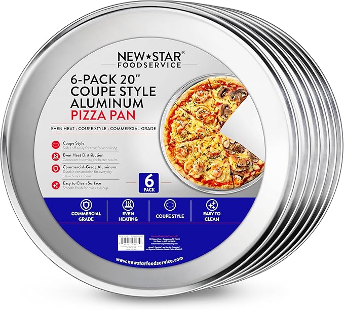 New Star Foodservice 51063 Restaurant-Grade Aluminum Pizza Pan, Baking Tray, Coupe Style, 20-Inch, Pack of 6