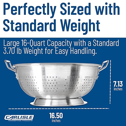 Carlisle FoodService Products 60280 Dura-Ware Standard Weight Commercial Colander, 16 Quart, Silver