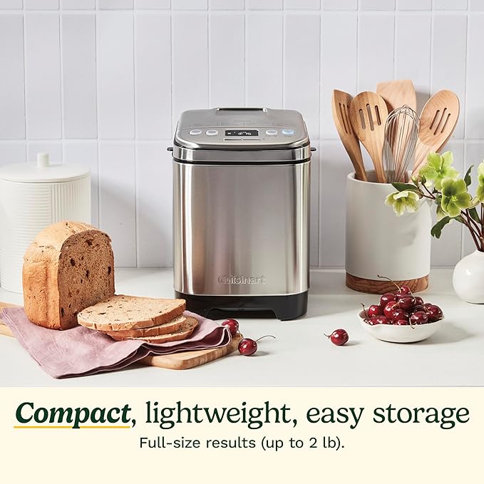 Cuisinart Bread Maker Machine, Stainless Steel Automatic Bread Machine with 12 Menu Options, 3 Loaf Sizes up to 2 Lb., 3 Crust Colors, Removable Nonstick Baking Pan & Kneading Paddle, CBK-110NAS