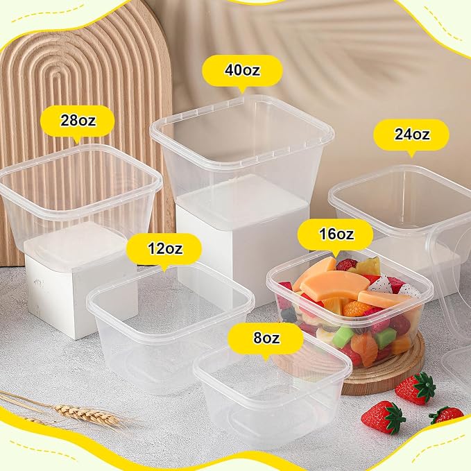 50 Pack 24 oz Deli Containers with Lids, Tamper Proof Leak Resistant Clear Plastic Food Storage Containers, Airtight Meal Prep Container for Soup Salad Tiramisu, Microwave & Dishwasher Safe