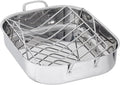 Amazon Basics Stainless Steel Rectangular Roasting Pan with Rack, Turkey Roaster, Dishwasher Safe, Easy to Clean, Oven Safe, 16 in