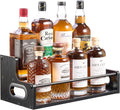 YQBRAO 2-Tier Liquor Bottle Display Shelf, Coffee Syrup Rack Organizer, Water Bottle Organizer, Mini Bar Cabinet, Rustic Bar Shelves for Liquor Whiskey, Spirits（Black）