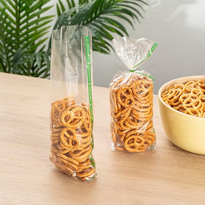 Resturantware Plastic Gusset Bags 100 Count 3 3/4" x 1 1/4" x 12" Wicker Dispensing Bottom Gusset Clear Plastic Bags Heat Sealable For Sourdough Bread Cookies Pastries For Home Bakers And Bakeries